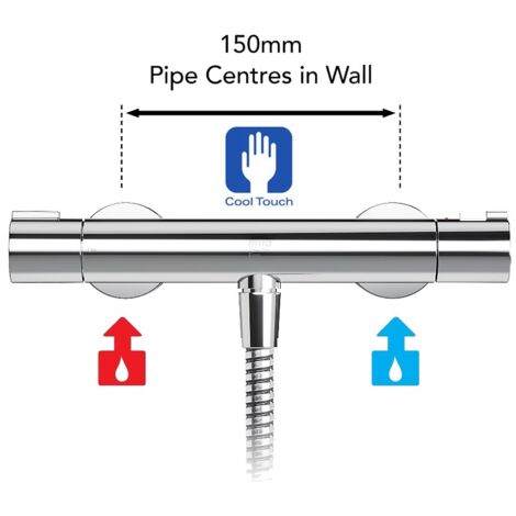 Mira Eco Thermostatic Bar Mixer Shower Valve Only Cool Touch 150mm Pipe Centres