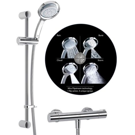 Mira Showers Thermostatic Bar Mixer 360m Shower Chrome + 4 Spray Flipstream Head