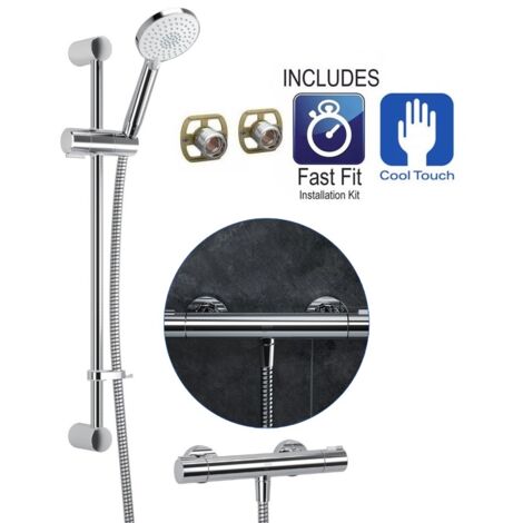 Mira Thermostatic Bar Mixer Shower Chrome Cool Touch + Riser Rail + Fast Fit Kit