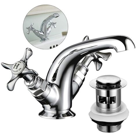 Mira Virtue Victorian Traditional Monobloc Basin Tap Chrome Crosshead + Waste