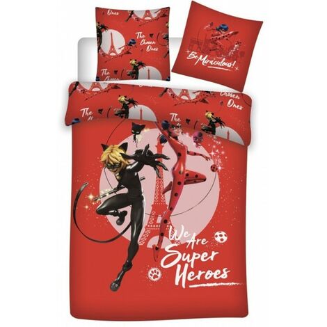 Miraculous Ladybug Red - Housse de Couette Enfant - Parure de lit Coton 1 place - Rouge