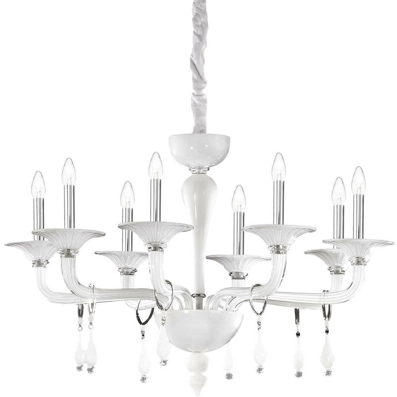 

Ideal Lux Miramare - Lámpara de araña de 8 luces, acabado blanco, E14