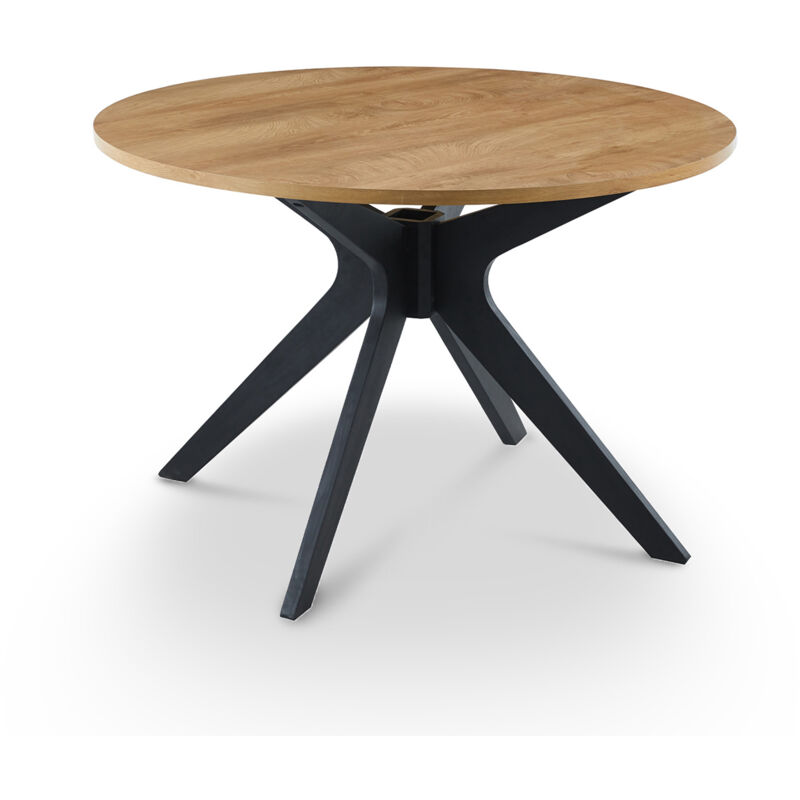 Mobilier Deco - mirana - Table à manger ronde en bois couleur chêne et métal noir