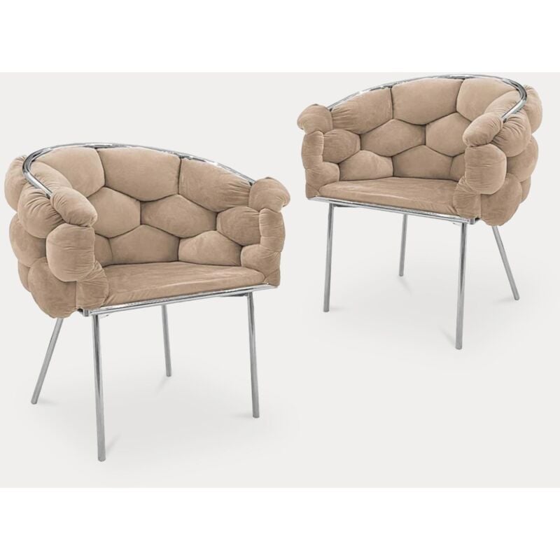 Mobilier Deco - miranda - Lot de 2 chaises design en velours beige et pieds argentés
