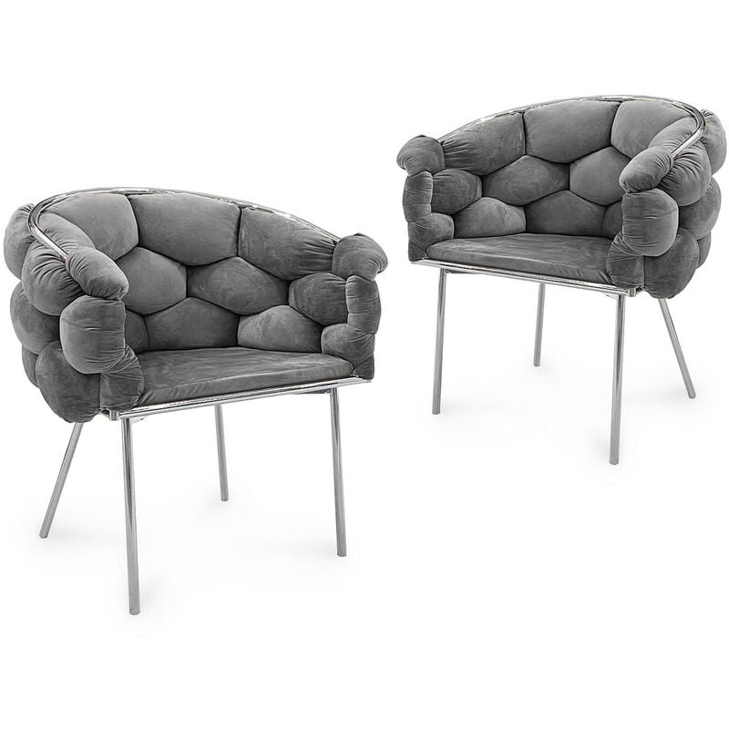 Mobilier Deco - miranda - Lot de 2 chaises design en velours gris et pieds argentés