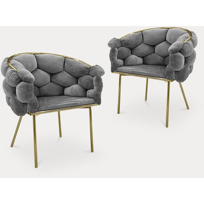 Mobilier Deco - miranda - Lot de 2 chaises design en velours gris et pieds dorés