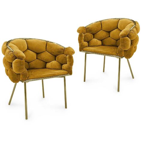 MIRANDA - Lot de 2 chaises design en velours moutarde et pieds dorés - moutarde