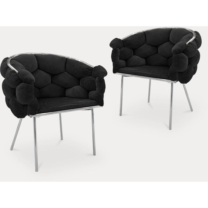 Mobilier Deco - miranda - Lot de 2 chaises design en velours noir et pieds argentés