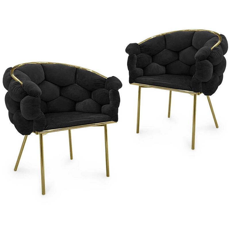 Mobilier Deco - miranda - Lot de 2 chaises design en velours noir et pieds dorés