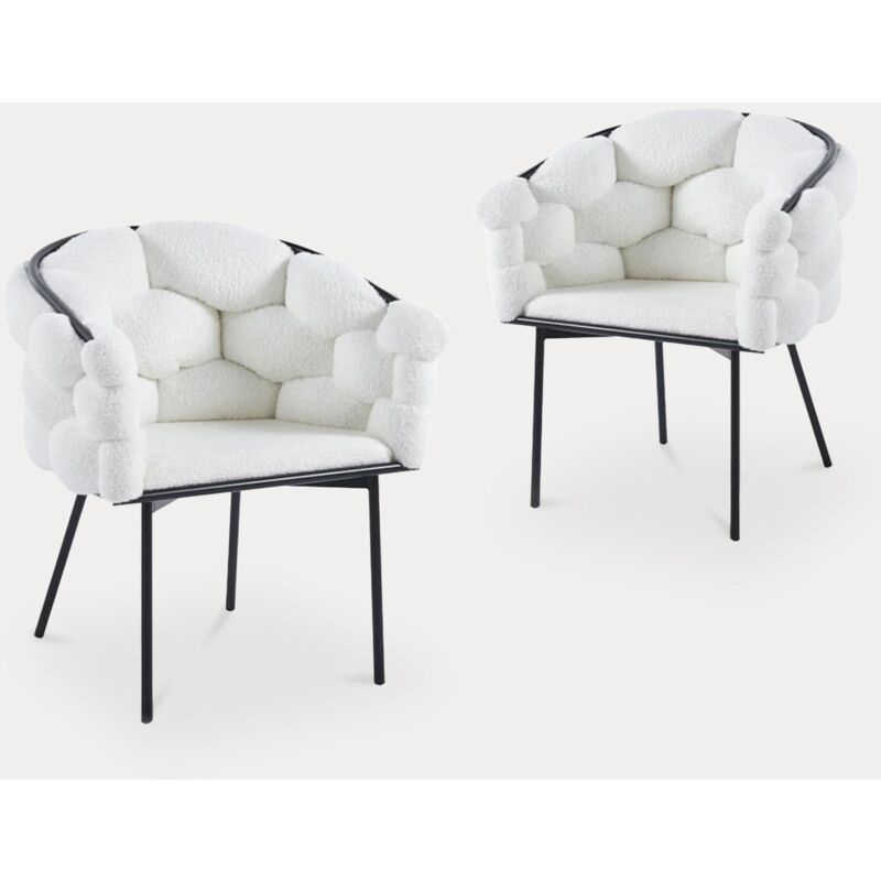 Mobilier Deco - miranda - Lot de 2 chaises effet peau de mouton blanc pieds en métal noir