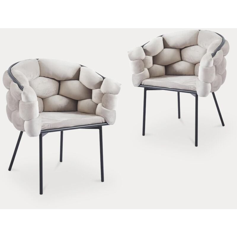 Mobilier Deco - miranda - Lot de 2 chaises velours taupe pieds en métal noir