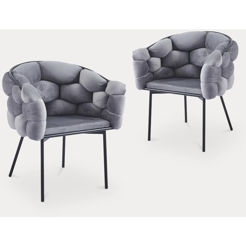 Mobilier Deco - miranda - Lot de 2 chaises velours gris pieds en métal noir
