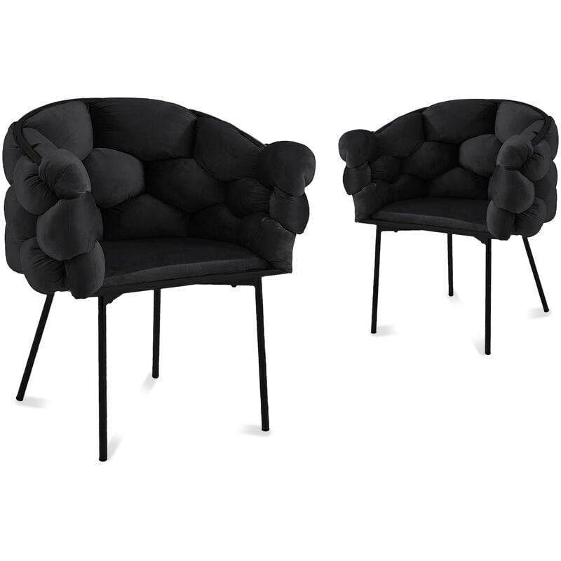 Mobilier Deco - miranda - Lot de 2 chaises velours noir pieds en métal noir