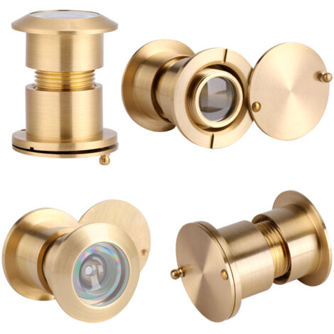 Mirilla de puerta gran angular de 28 mm con cubierta de privacidad en cobre dorado – 1 unidad para puertas con un grosor de 35–60 mm.