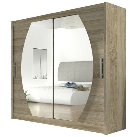 Mirjan24 – Armoire coulissante chêne Sonoma 215x180x58cm – 5 étagères – Design élégant et fonctionnel avec miroir intégré