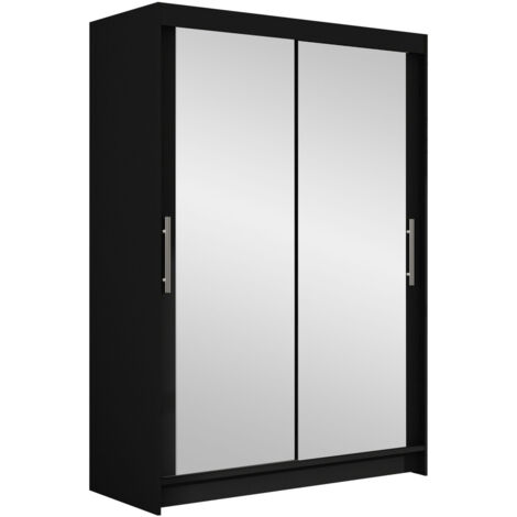 Mirjan24 – Armoire coulissante noire 200x120x58cm – 5 étagères stratifiées – Bords protégés ABS – Fabriquée en Union Européenne