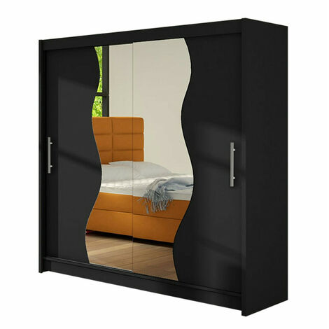 Mirjan24 – Armoire coulissante noire 215x180x58cm – 5 étagères stratifiées – Bords protégés ABS – Fabriquée en Union Européenne