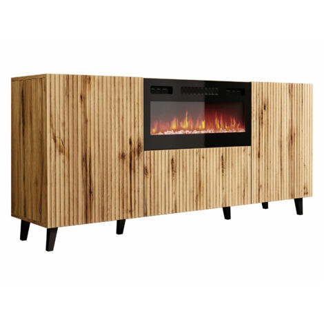 Mirjan24 – Buffet vitrine chêne wotan 181x83cm – 3 portes – Stratifié et MDF – Éclairage LED – Fabriqué en Union Européenne