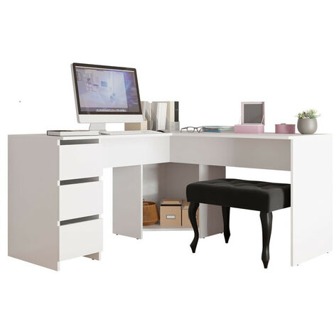 Mirjan24 – Bureau d'angle avec 3 tiroirs – Dimensions 74x142x142 cm – Stratifié blanc pour bureau à domicile – Design moderne et fonctionnel