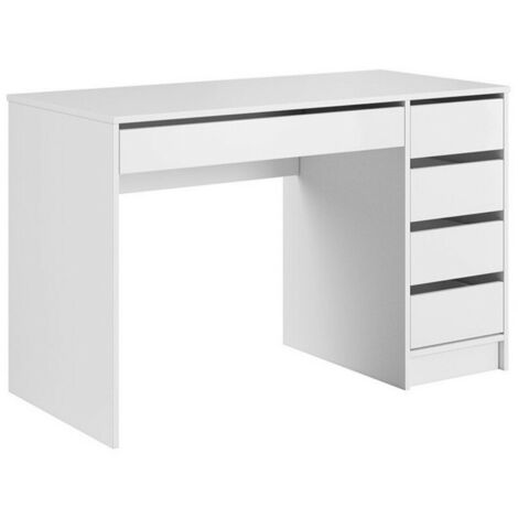 Mirjan24 – Bureau droit blanc brillant 120x55cm avec 5 tiroirs modulables – Résistant à l'humidité et aux rayures – Design moderne