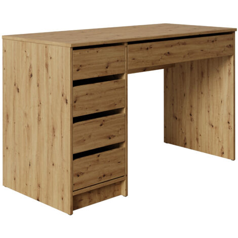 Mirjan24 – Bureau droit chêne artisan 120x55cm avec 5 tiroirs – Résistant aux rayures et à l'humidité – Montage flexible des tiroirs