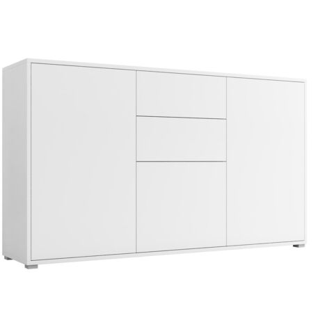 Mirjan24 – Commode blanche 2 tiroirs et 3 portes – Dimensions 141x93x41cm – Système push to open – Résistante aux rayures et à l'humidité