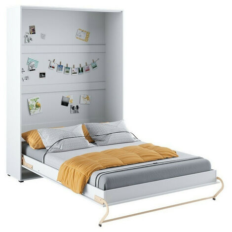 Mirjan24 – Lit escamotable blanc double 140x200 cm – Sommier à lattes – Dimensions 155x237x217 cm – Finition stratifiée pour optimisation d'espace