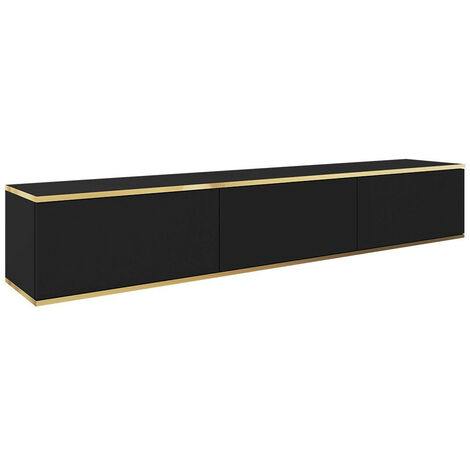Mirjan24 – Meuble TV Felduno 100 – Noir et doré – 3 portes – Dimensions 175x30x32cm – Bords protégés ABS – Mécanisme push to open