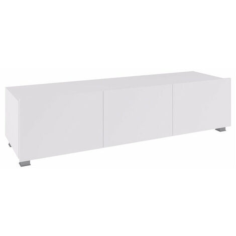 Mirjan24 – Meuble TV sans portes ni tiroirs 150x37x43cm – Blanc brillant – Stratifié – Compatible avec appareils multimédias