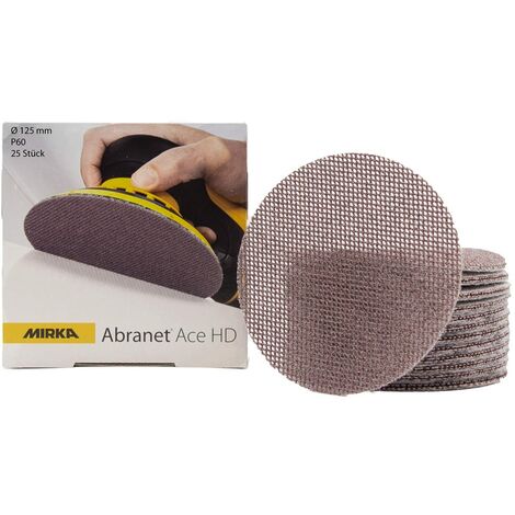 Mirka Abranet Ace HD Dischi a rete Ø 125 mm a strappo, grana P60, 25 pz, AH23202560, Per eccentrici e levigatrici da 125 mm, Per levigare superfici dure, legno, stucco, vernice, metallo