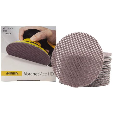 Mirka Abranet Ace HD Dischi a rete Ø 125 mm a strappo, grana P80, 25 pz, AH23202580, Per eccentrici e levigatrici da 125 mm, Per levigare superfici dure, legno, stucco, vernice, metallo