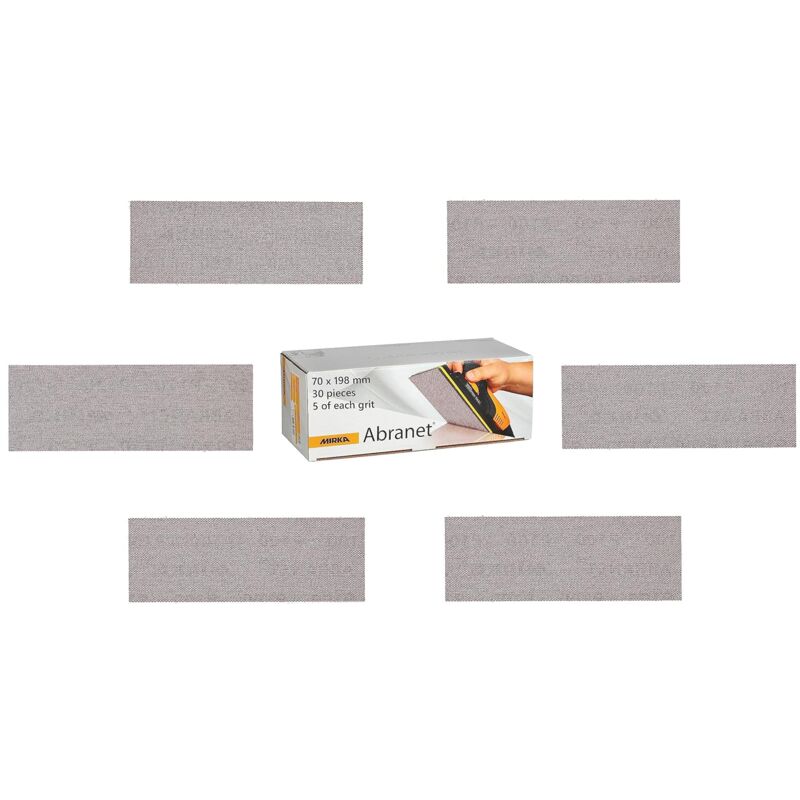 Mirka Abranet Netzschleifstreifen 70mm X 198mm Klett / Mix-pack 5 Von Jeder Körnung 80, 120, 180, 240, 320, 400 / 30 Stk / Zum Schleifen Von Holz,