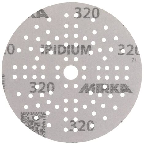 Mirka Iridium Premium carta abrasiva Ø 150 mm a strappo 121 fori, grana 320, 10 pz/Per la levigatura di vernice, stucco, fondo, legno, acciaio, materiali minerali, plastica
