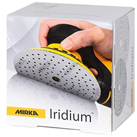 Mirka Iridium Premium carta abrasiva Ø 150 mm a strappo 121 fori, grana 60, 50 pz/Per la levigatura di vernice, stucco, fondo, legno, acciaio, materiali minerali, plastica