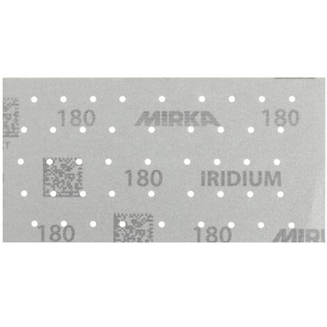 Mirka Iridium Premium carta abrasiva 93x180mm a strappo 45 fori, grana 180, 50 pz / Per la levigatura di vernice, stucco, fondo, legno, acciaio, materiali minerali, plastica
