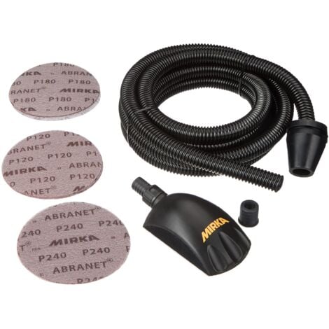 Mirka Roundy Kit Blocco manuale con aspirazione / blocco di levigatura con velcro tubo di aspirazione e 15 pezzi di dischi abrasivi Mirka Abranet net Velcro Ø 150 mm grana P120 P180 P240 / KIT00ROUND