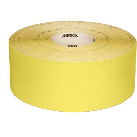 Mirka Yellow Carta abrasiva Rotolo di carta abrasiva / 150 mm x 50 m / P60 / levigatura di legno duro, legno dolce, vernice, stucco, plastica / 1 rotolo