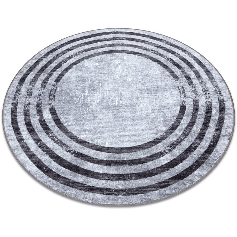 Rugsx - miro 51231.806 circle washing carpet Lines anti-slip - grey / black grey round 160 cm