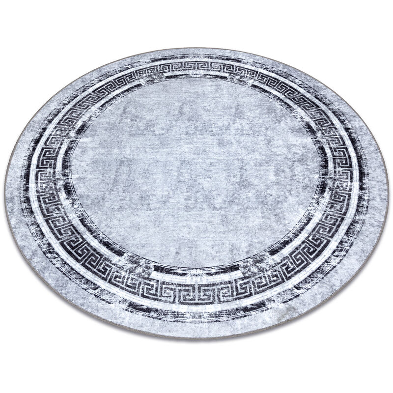 Miro 51254.802 circle washing carpet Marble, greek anti-slip - grey / black grey round 100 cm