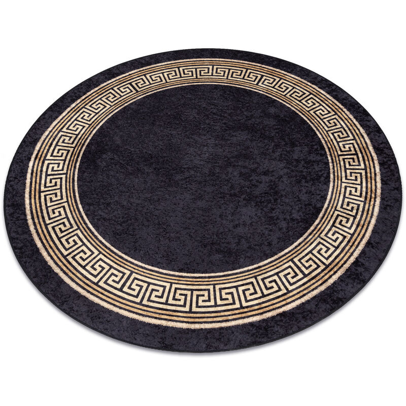 Rugsx - miro 51360.802 circle washing carpet Greek anti-slip - black / gold black round 200 cm