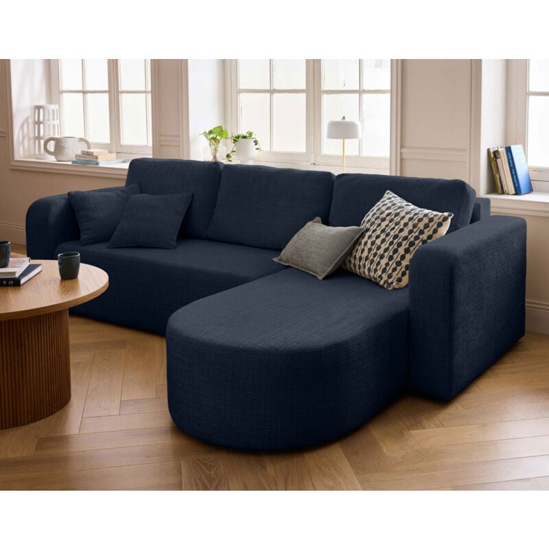 Bestmobilier - Miro - canapé d'angle réversible - 4 places - convertible avec coffre - en velours texturé - bleu