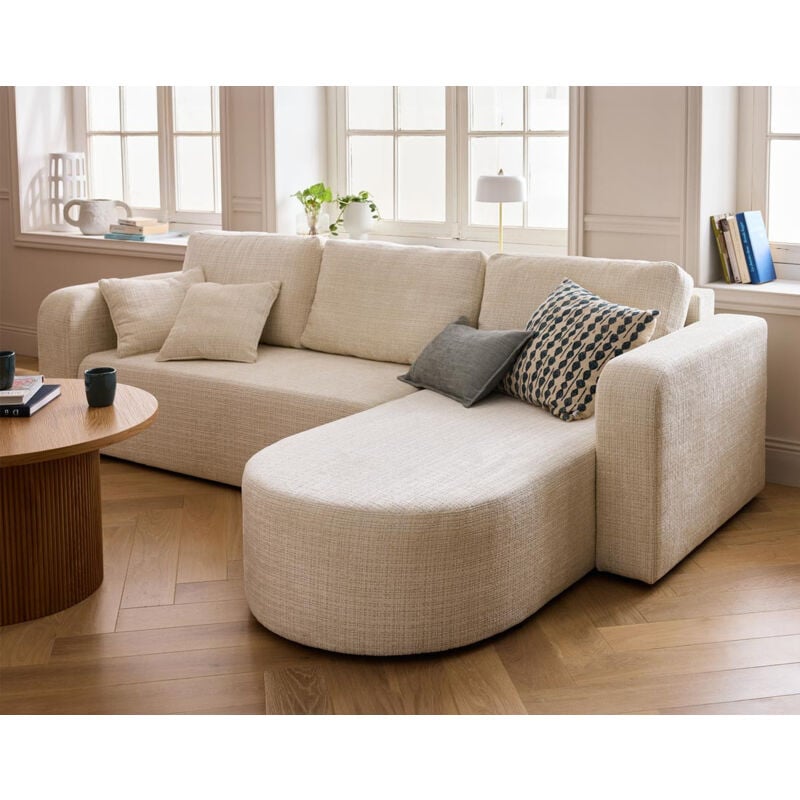 Bestmobilier - Miro - canapé d'angle réversible - 4 places - convertible avec coffre - en velours texturé - beige