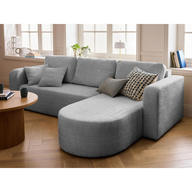 Bestmobilier - Miro - canapé d'angle réversible - 4 places - convertible avec coffre - en velours texturé - gris