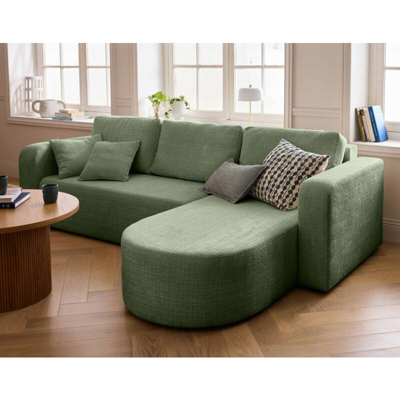 Bestmobilier - Miro - canapé d'angle réversible - 4 places - convertible avec coffre - en velours texturé - vert sauge