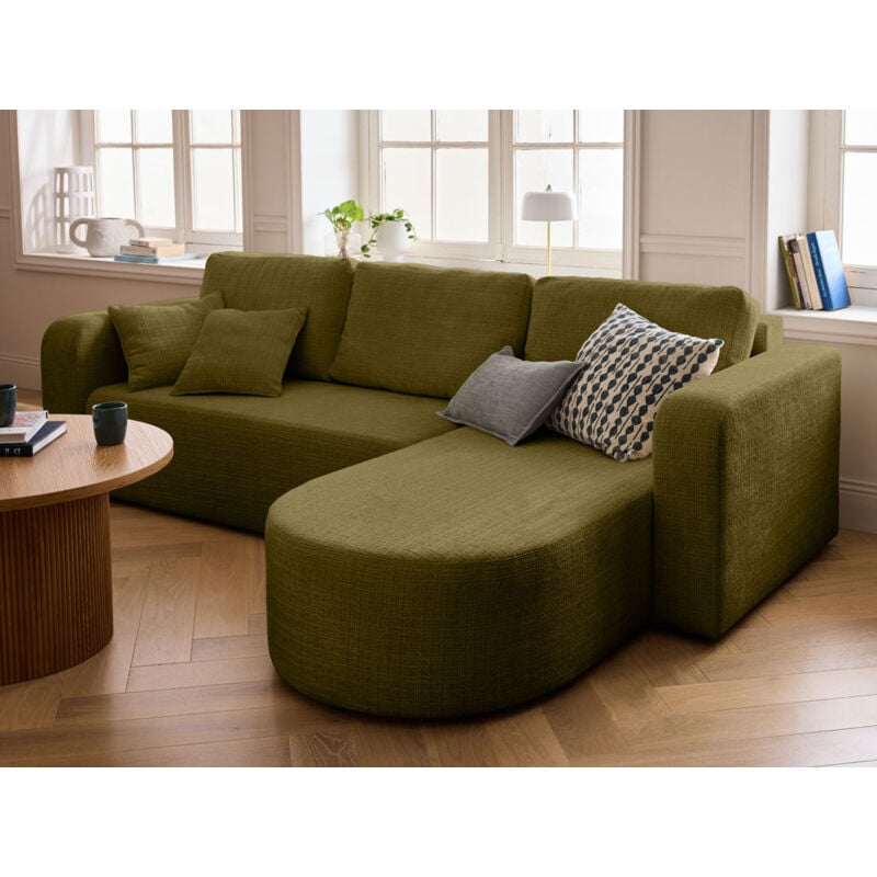 Bestmobilier - Miro - canapé d'angle réversible - 4 places - convertible avec coffre - en velours texturé - vert olive