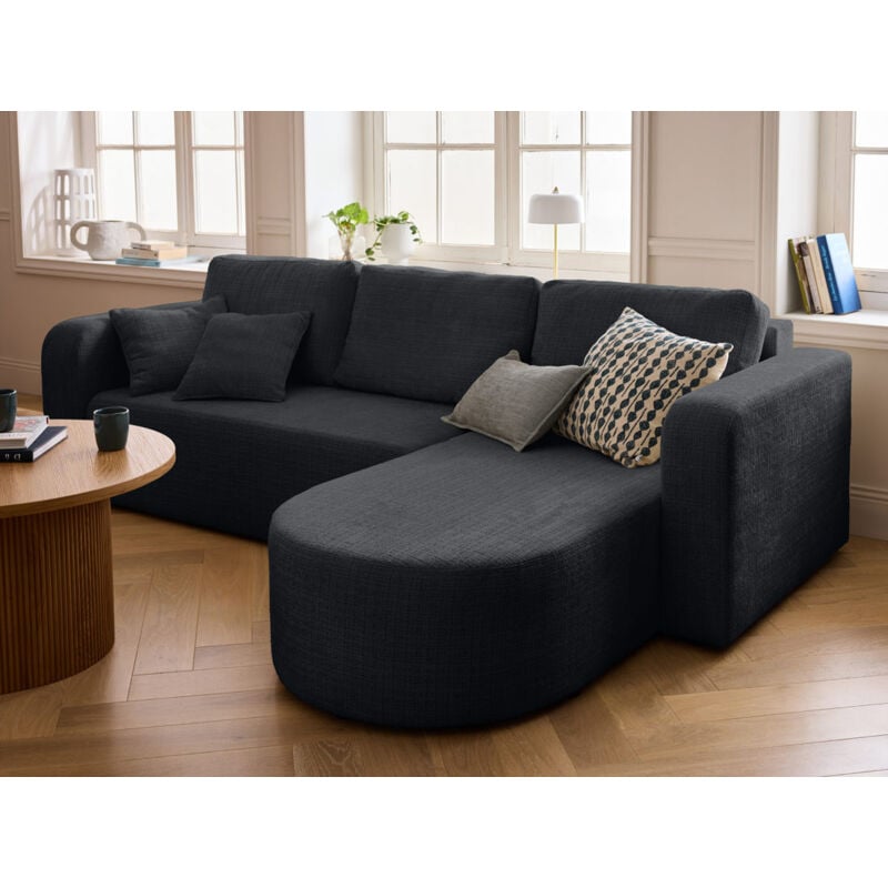 Bestmobilier - Miro - canapé d'angle réversible - 4 places - convertible avec coffre - en velours texturé - gris anthracite