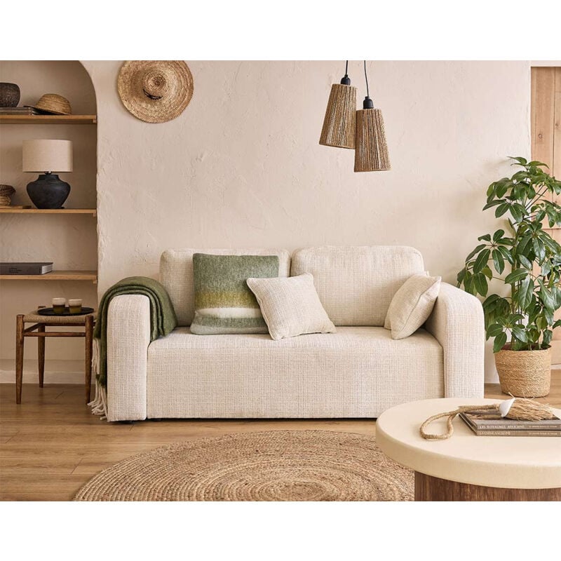 Bestmobilier - Miro - canapé droit 2 places - en velours texturé - beige