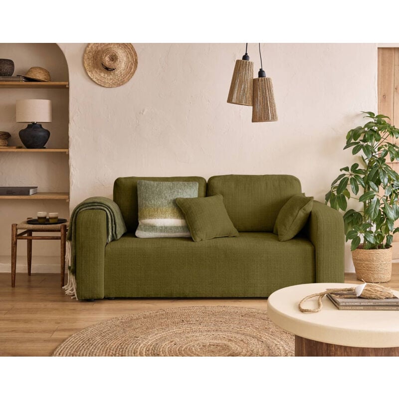 Bestmobilier - Miro - canapé droit 2 places - en velours texturé - vert olive