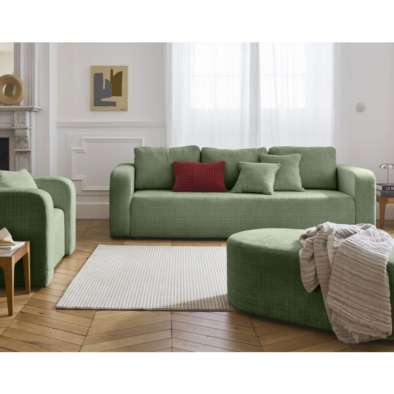 Bestmobilier - Miro - canapé droit 3 places - convertible avec coffre - en velours texturé - vert sauge