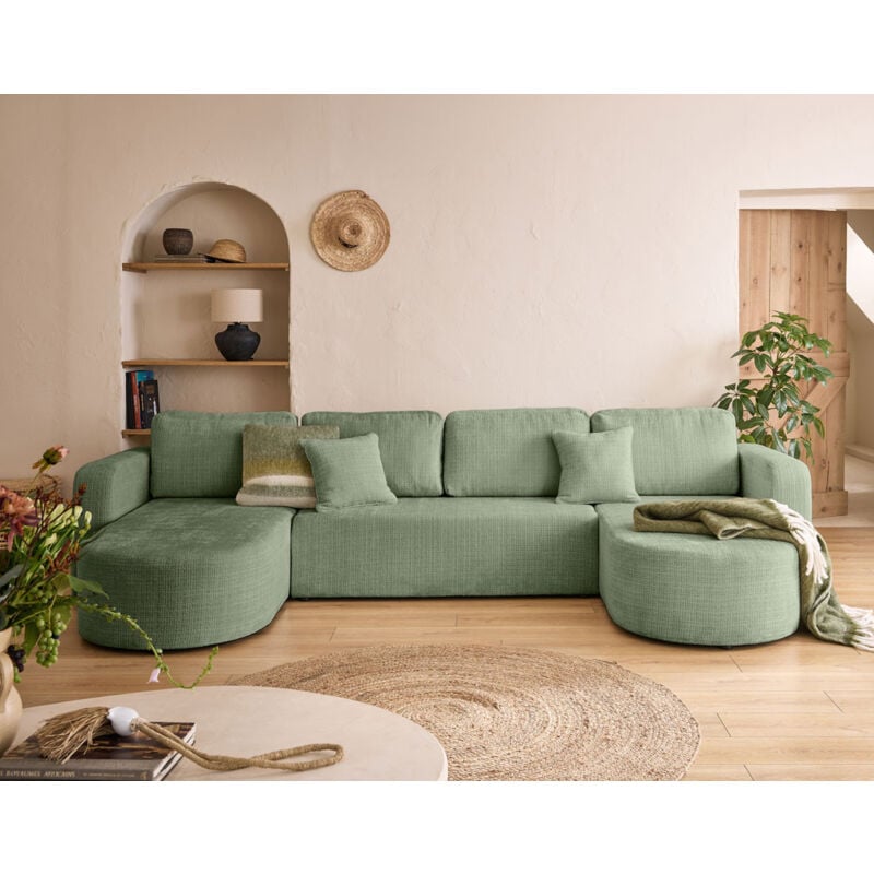 Bestmobilier - Miro - canapé panoramique en u 7 places - convertible avec coffre - en velours texturé